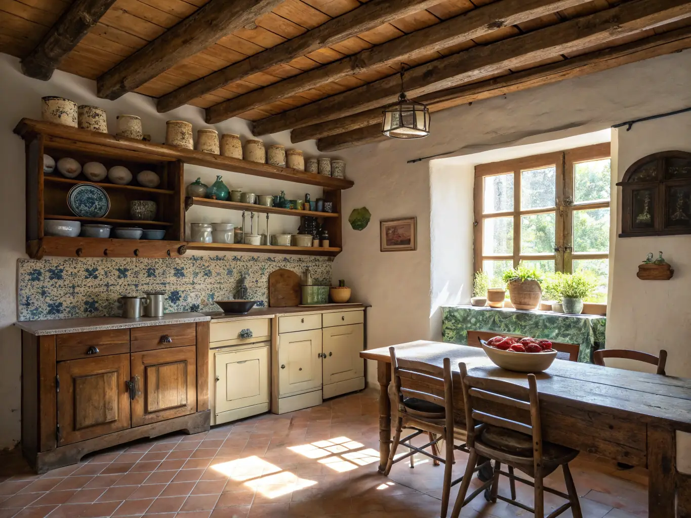A photograph of a reconstructed traditional kitchen setting at the MUSEE D'HIER & D'AVANT-HIER DE SAINT-ANDRE DE LIDON, showcasing daily life in the past.