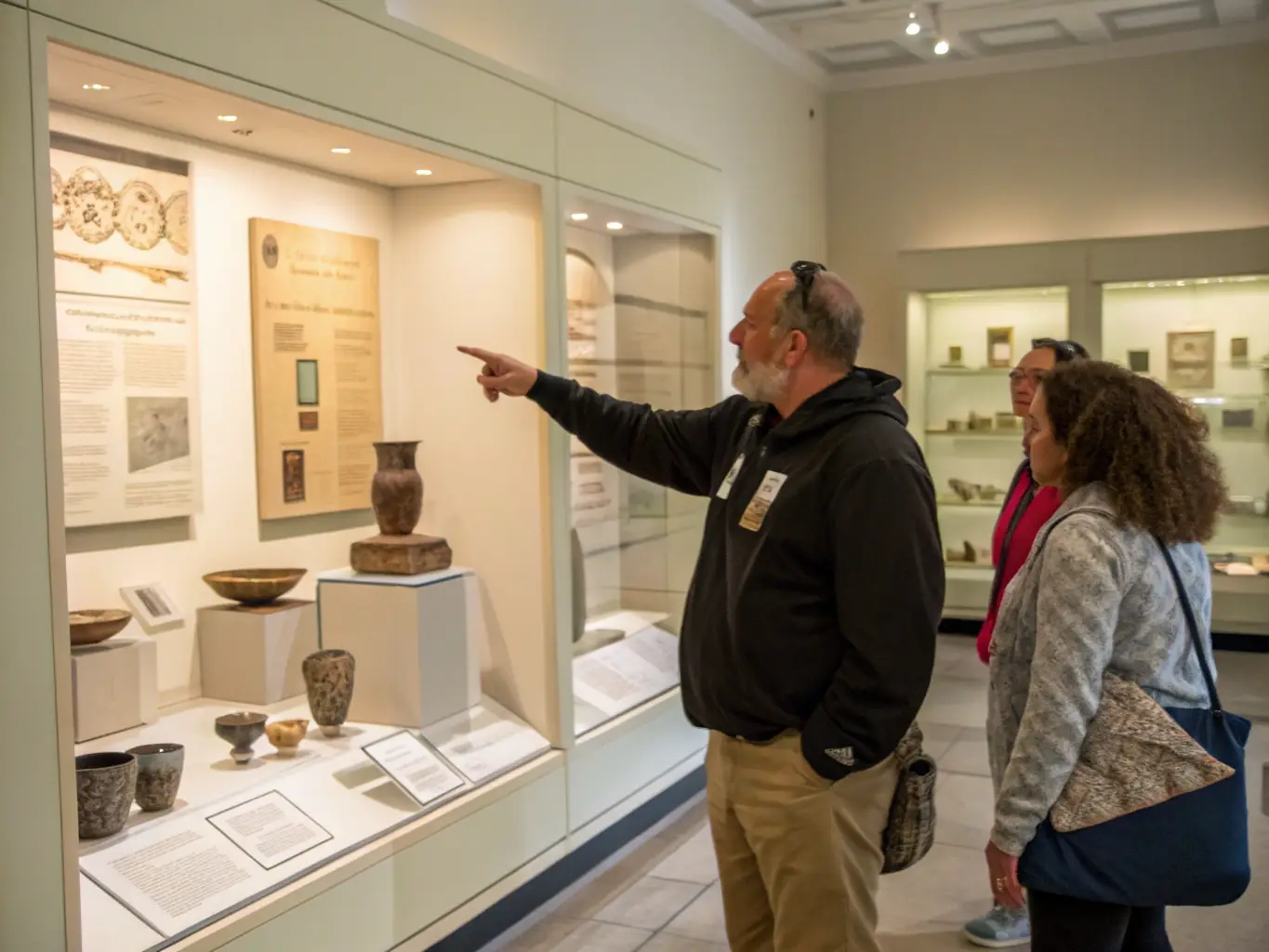 A photograph showcasing a guided tour group at the MUSEE D'HIER & D'AVANT-HIER DE SAINT-ANDRE DE LIDON, with a knowledgeable guide explaining the significance of a historical artifact or exhibit.