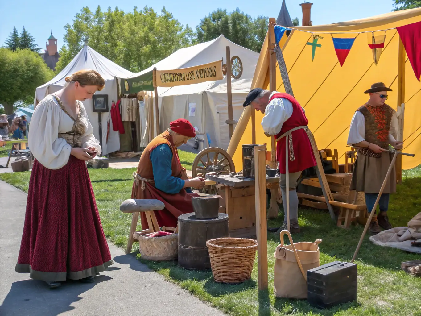 A photograph of a community event at the MUSEE D'HIER & D'AVANT-HIER DE SAINT-ANDRE DE LIDON, featuring local artisans, historical reenactments, and community members enjoying the festivities.